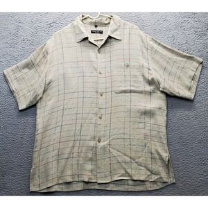 Moda Milano Boyd's Shirt Mens Large Multi Plaid Short Sleeve Side Slit Button Up